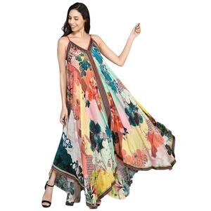 Anthropologie Abstract Print Handkerchief Dress w/ Embroidery Size M New w/ Tag
